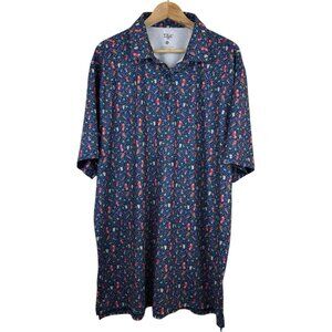 1764 Polo Shirt Mens 2XL Golf Blue Performance All‎ Over Print Coffee Donuts